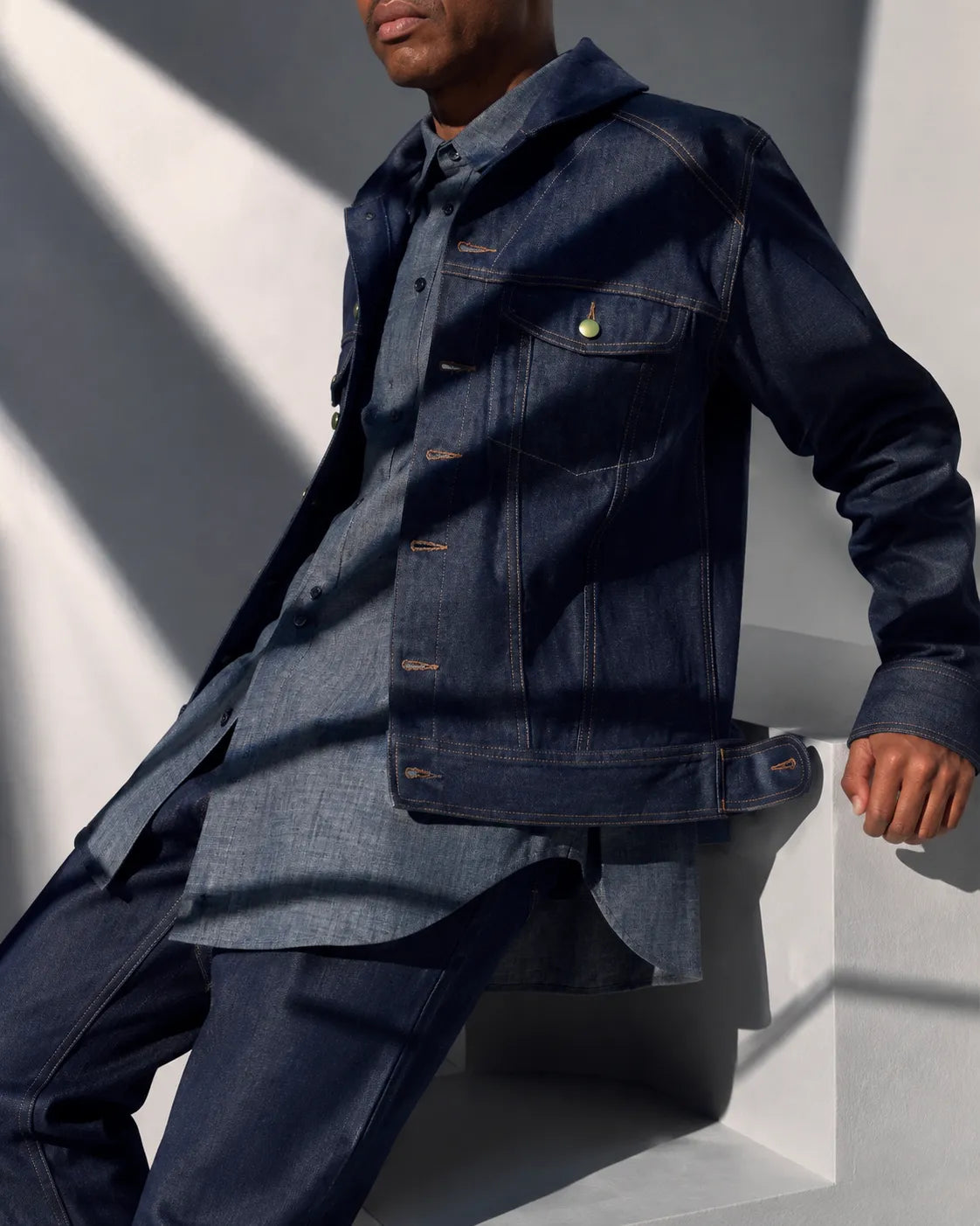 navy blue japanese denim portrait